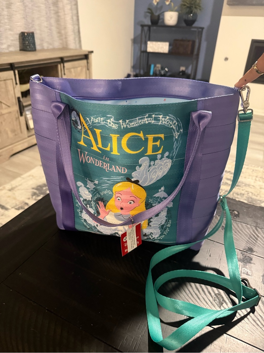 NWT Disney Parks New Release Alice in Wonderland Purple & Teal Harvey’s Tote Bag